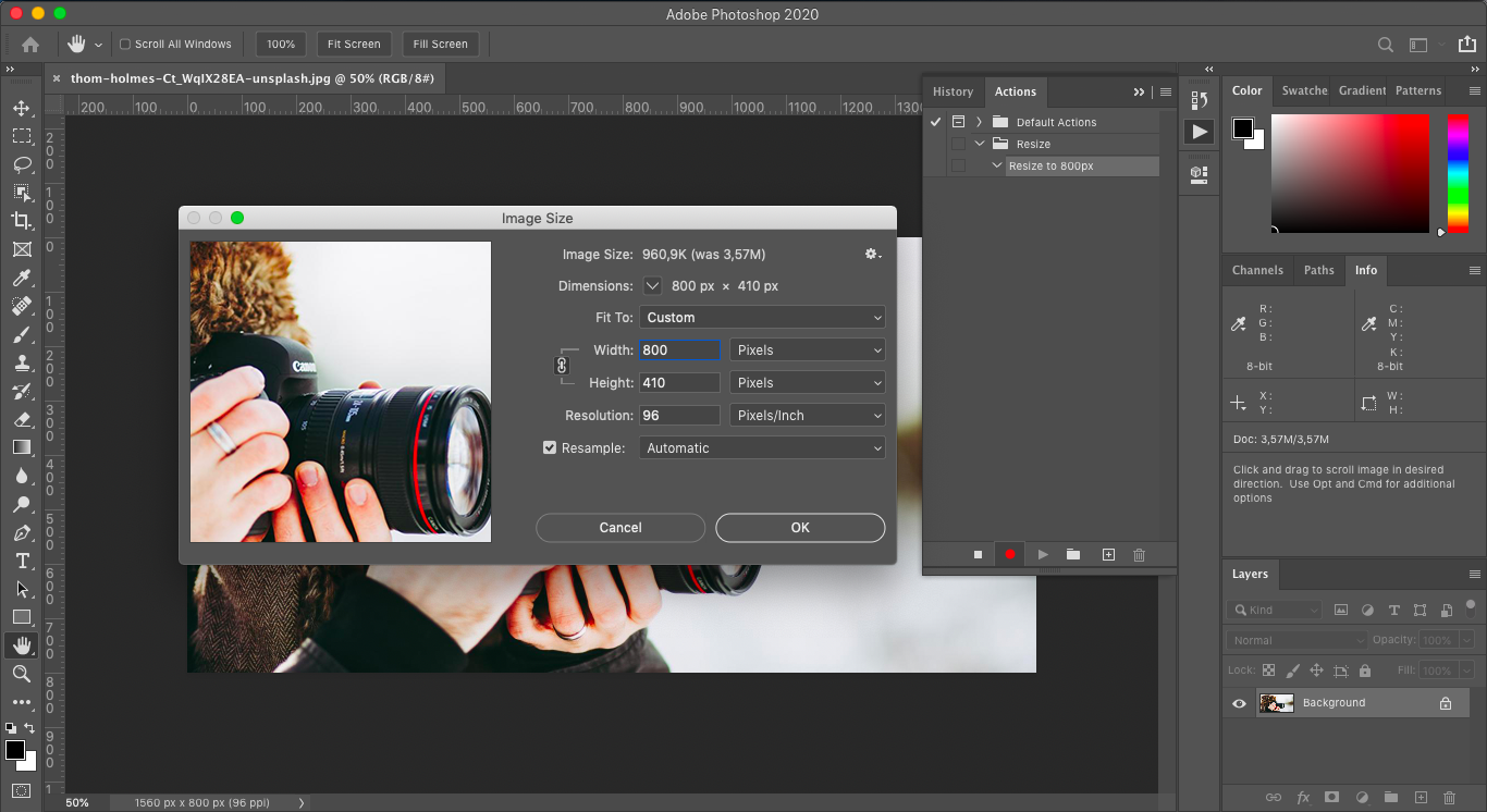 Adobe Photoshop Image Size panel