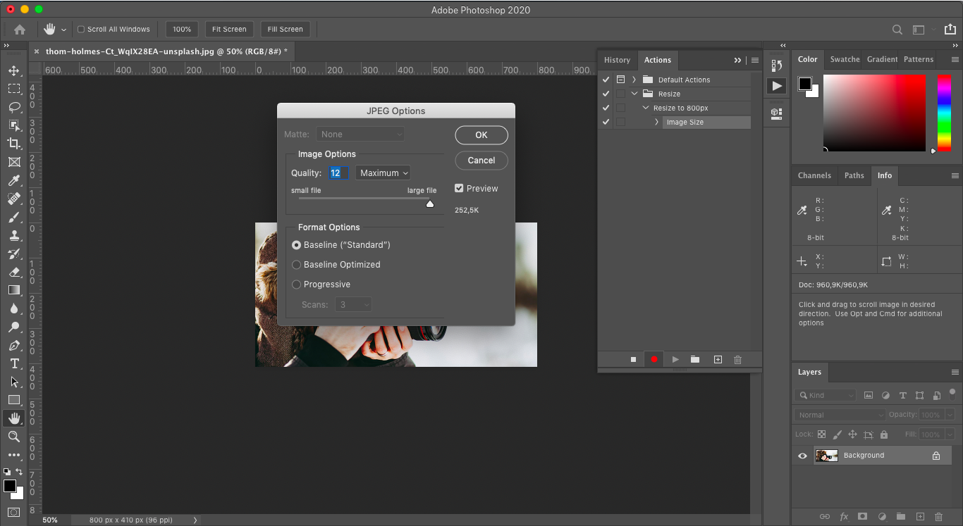 Adobe Photoshop Save JPEG prompt